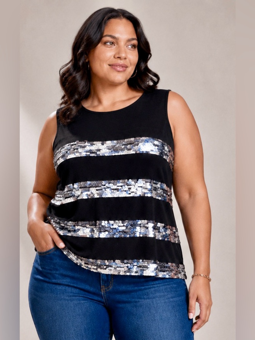 Lane Bryant Sleeveless Sequin Stripe Blouse – Size 18/20